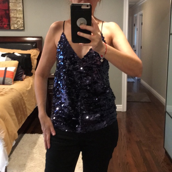 NWT Zara  blue tank top sequins.Racer back style. - Picture 7 of 8